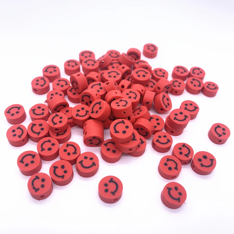 

30pcs 10mm Red Smiley Beads Polymer Clay Spacer Loose Beads For Jewelry Making DIY Handmade Jewelry Crafts#04