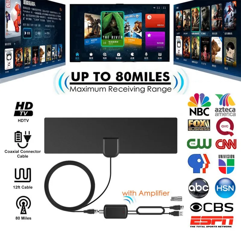 2019 HD цифровая ТВ антенна поддерживает 4K 1080P VHF UHF Freeview местный канал со съемным