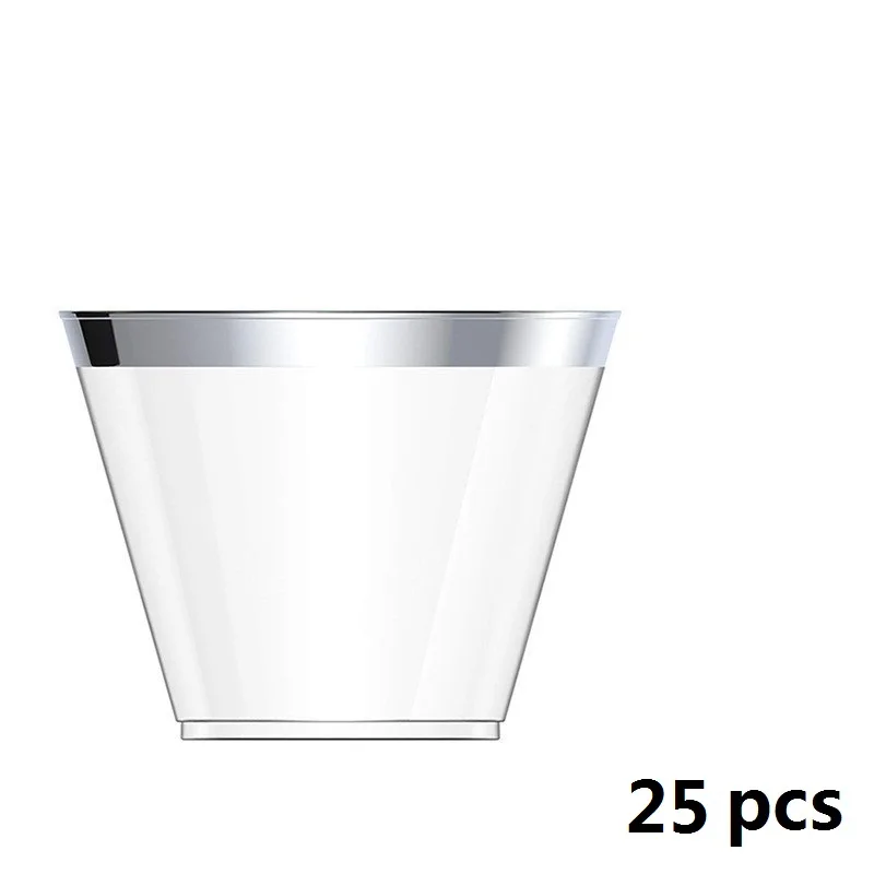 Silver 25pcs 25 шт/50 шт, розовое золото, пластиковые стаканы, одноразовые стаканы, золотые стаканы, свадебные, вечерние, декоративные, прозрачные, золотые стаканы для напитков, 9 унций - Цвет: Silver 25pcs