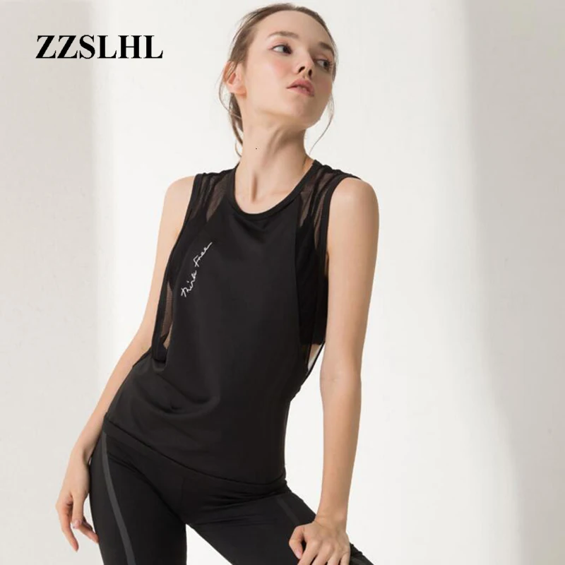 Черная сетчатая майка для йоги Прозрачная бега одежда тренировок Женская белая