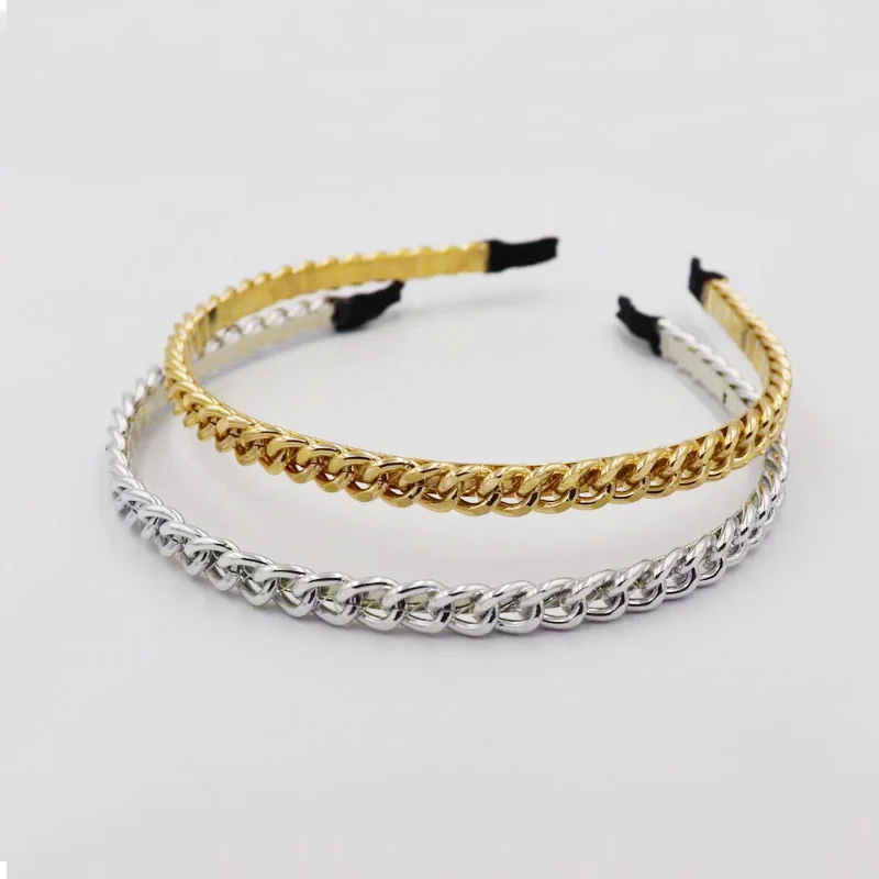 

Unique Metal Chain Links Decorate Women Headbands Trendy Dance Crown Head Band Gold Silver Hairband Girls Headwear Accessories