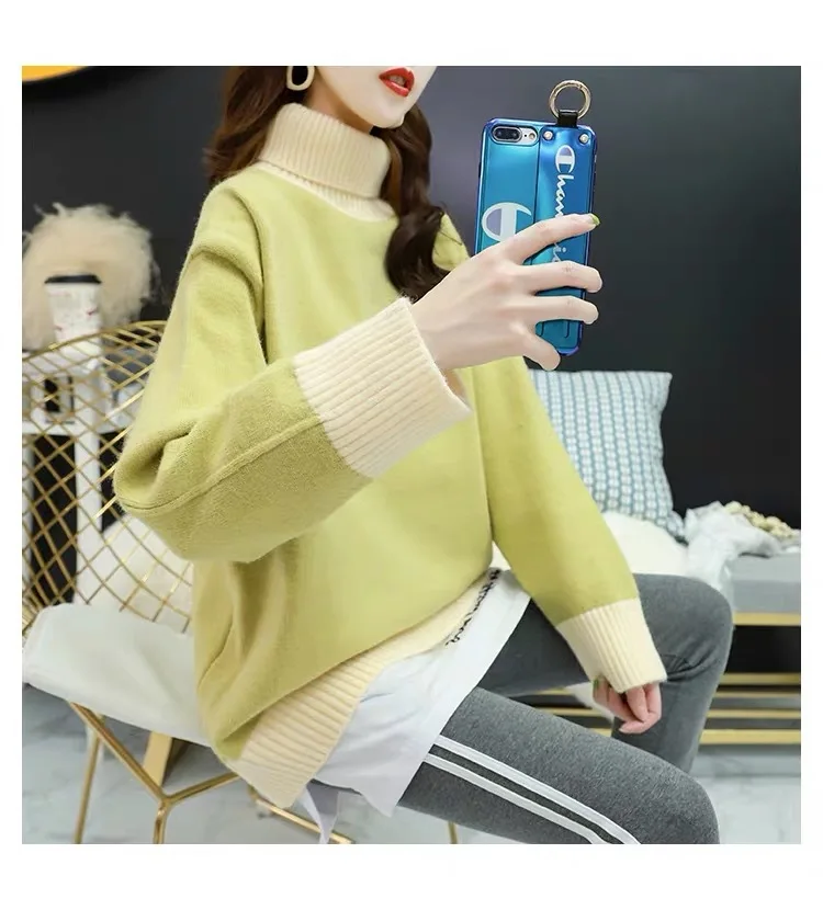 Свитер-водолазка женский с длинным рукавом свободный трикотажный