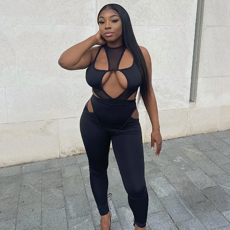 

BIIKPIIK Hollow Out Women Skinny Female Bodysuits Basic Sexy Hollow Out Casual Bodycon Jumpsuits All-Match Solid Summer Clothes