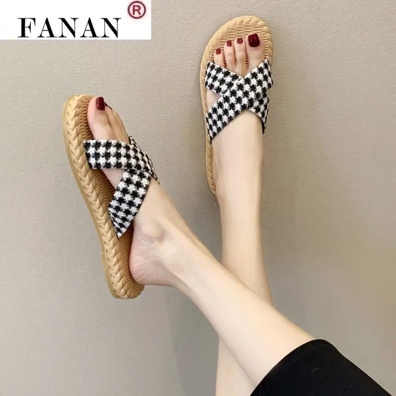 

FANAN женские тапочки льняные босоножки; Сезон лето; Удобная нескользящая обувь для женщин; Домашние тапочки флип-флоп, перекрестная шнуровка,...