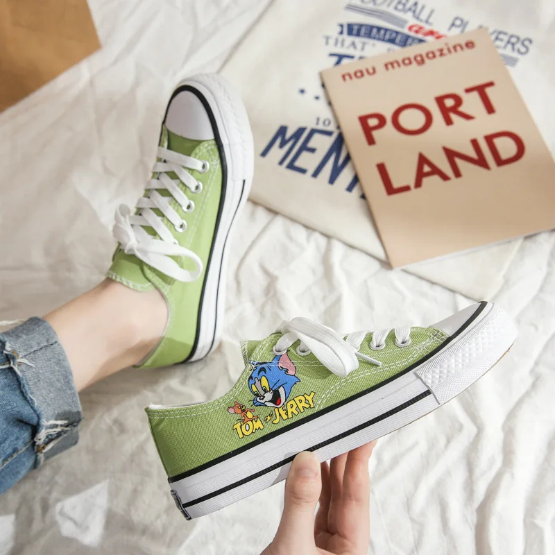 

Women Flat Cartoon Canvas Shoes New Summer Lace Up Student Board Shoes Ladies Casual Shoes Female Sneakers