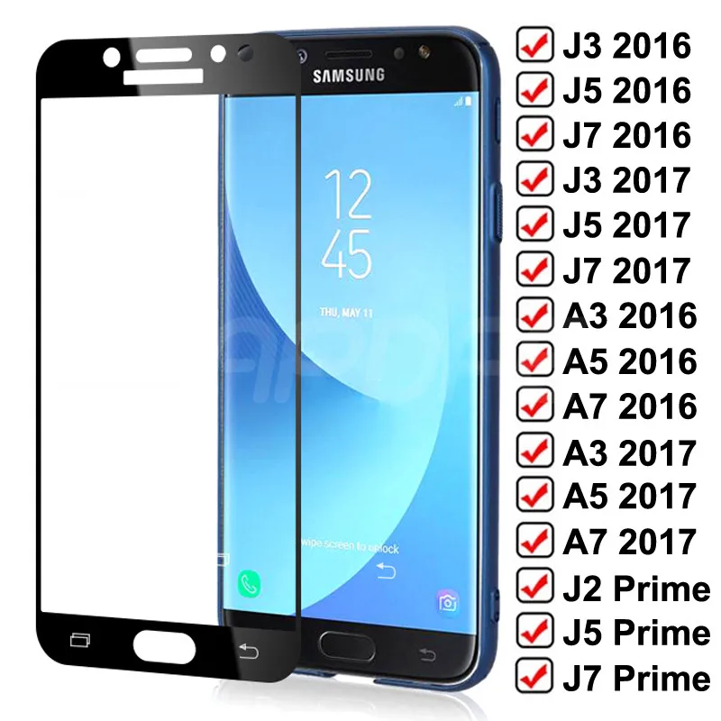 

99D Tempered Glass on For Samsung Galaxy J3 J5 J7 A3 A5 A7 J2 J4 J7 Core J5 Prime S7 Screen Protector Glass Film Case