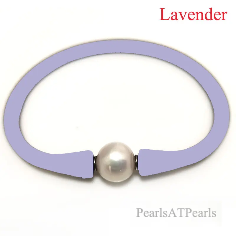 

7 inches 10-11mm One AA Natural Round Pearl Lavender Elastic Rubber Silicone Bracelet For Women