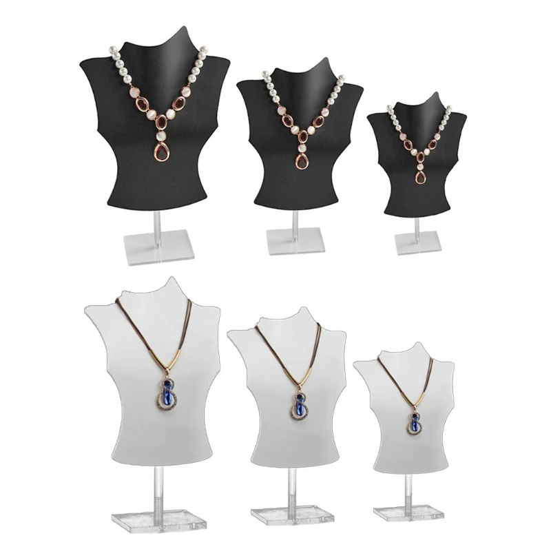 

3D Acrylic Mannequin Necklace Jewelry Display Holder Bust Stand Pendant Chain Chokers Lockets Earrings Stand Shelf Storage Organ