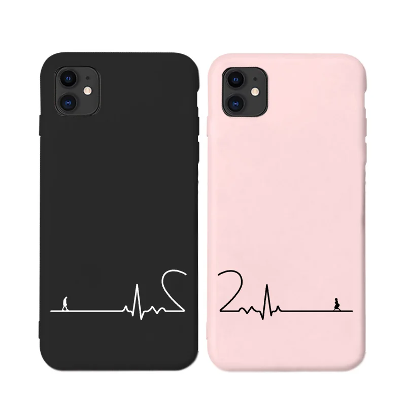 Electrocardiogram with love Couple ECG Phone Case For iPhone 6S 7 Plus 8 Plus SE 2020 12 11 13Pro Max X Xs max Xr Silicone Cover