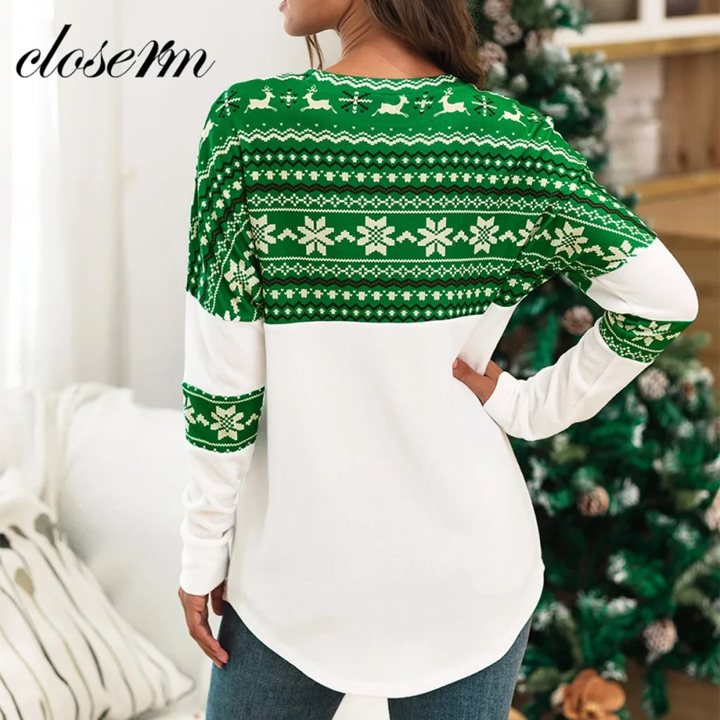 Свитер 2019Top Женская рождественская блуза с длинным рукавом и заплатками