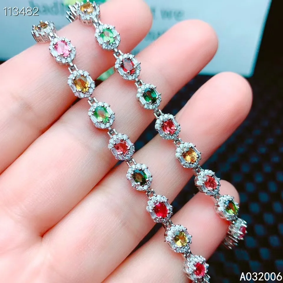

KJJEAXCMY fine jewelry 925 sterling silver inlaid natural tourmaline hand bracelet female trendy bracelet support test