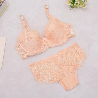 Beige with pad Сексуальное нижнее белье, комплект с бюстгальтером, женское нижнее белье, бюстгальтер пуш-ап, сетчатый бюстгальтер без косточек, эротическое белье, ультратонкий Винтажный кружевной комплект нижнего белья - Цвет: Beige with pad