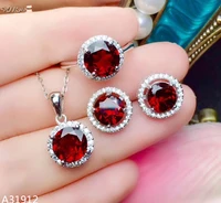kjjeaxcmy boutique jewelry 925 sterling silver natural garnet gem girl necklace pendant ring earrings 3 piece set free shipping