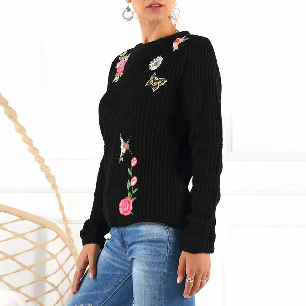 Женский трикотажный свитер с вышивкой Повседневный пуловер в китайском стиле