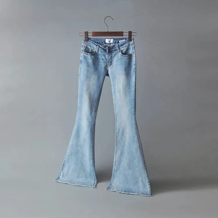 

2016 Vintage Low Waist Elastic Flare Jeans Women Retro Style Bell Bottom Skinny Jeans Female Dark Blue Wide Leg Denim Pants