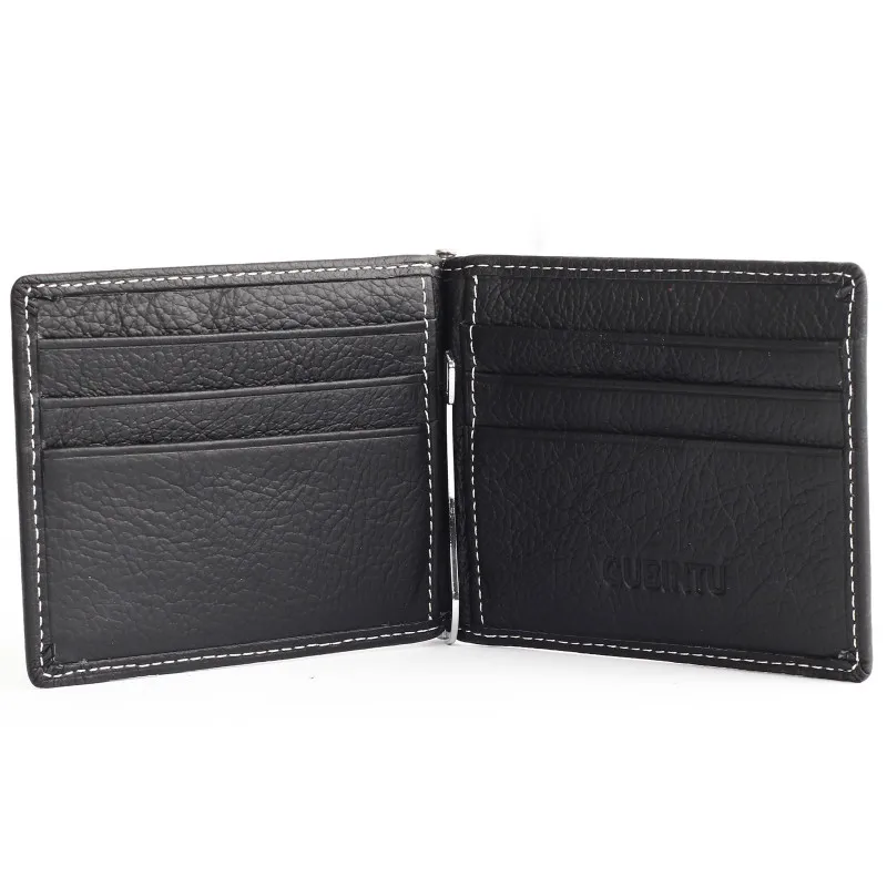 Зажим для денег унисекс из натуральной кожи черный коричневый 2 сложения