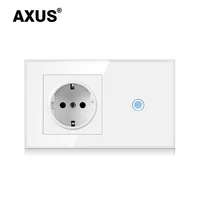 axus touch light switch with eu wall socket white black golden home wall switches 123gang 1way crystal glass panel backlight
