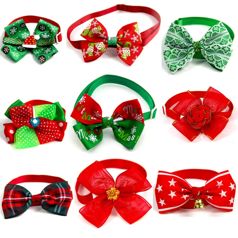 

New Year's Red and Green Dog Bow Tie Christmas Series Pet Dog Bow Tie Bow Tie Handmade Jewelry Collar Cat and Dog Bow Tie