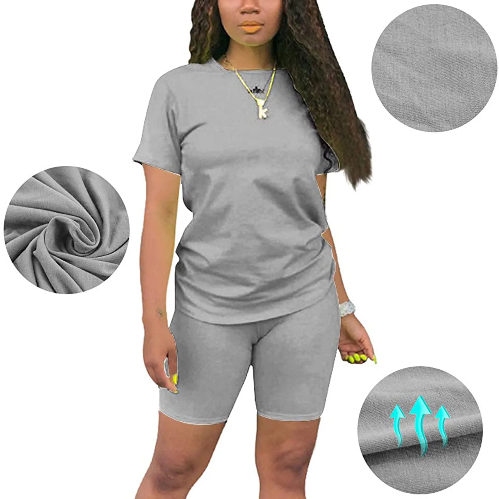 

Women Casual Summer Soft Fabric Home Pure Colour Sleeves Shorts 2 Piece Sports Suit Candy Color Women's Clothing Short-sleeved