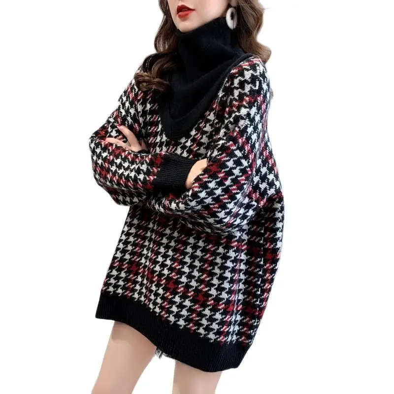 

Модный свитер из двух частей, новинка 2021, Женская свободная утепленная водолазка в Корейском стиле, вязаный свитер