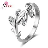 new arrival women girls fashion 925 sterling silver leaves rings for women girls shiny cubic zirconia finger rings for wedding