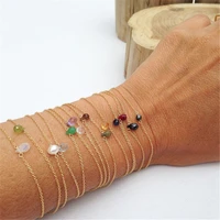 slide in minimal raw crystal bracelet for women girl birthstone beaded bracelet with thin gold chain adjustable fx494i