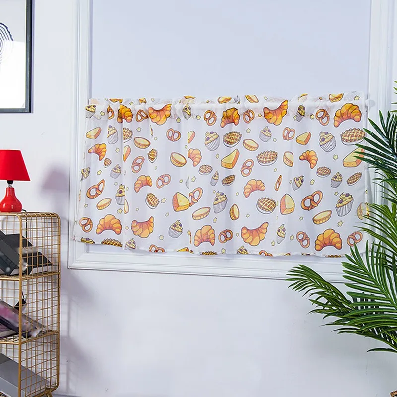 Занавески с принтом для кухни и спальни Короткие шторы карманами окон украшение