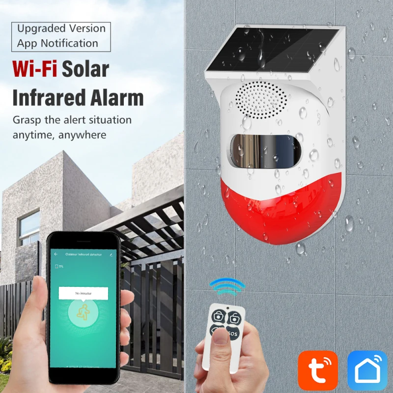 

2021 NEW TUYA Smart Wifi Infrared Detector Wifi Alarm System Solar Siren Outdoor PIR Waterproof Wireless 433MHz Strobe Siren