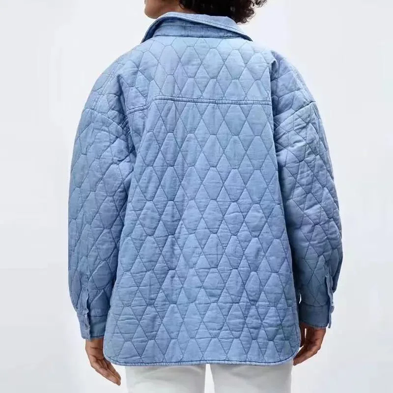 Джинсовая куртка женская тонкая парка прямая модная синяя верхняя одежда