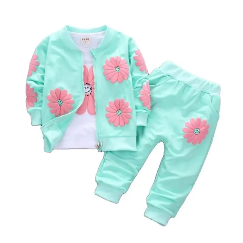 

2023 Real Roupas Infantis Children's Garment Spring And Autumn New Girl Pure Cotton Printing Three-piece Child Suit 0-4y
