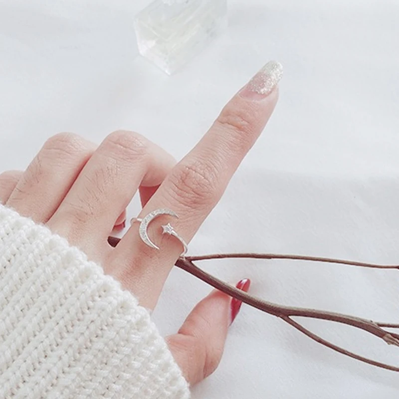 Кольцо обручальное со звездой и луной с кристаллами | Украшения аксессуары