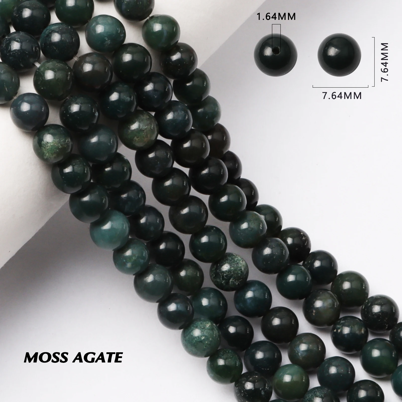 Natural Round Stone Beads Gemstone Hole Size 6/8/10mm Crystal Energy Healing Power Smooth Loose Moss Agate | Украшения и