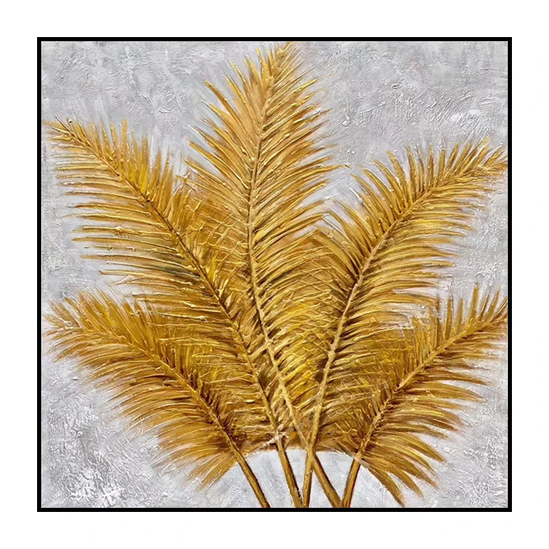 

100% Hand Painted Golden Palm leaves Oil Painting On Canvas Wall Art Frameless Picture Decoration For Live Room Home Decor Gift
