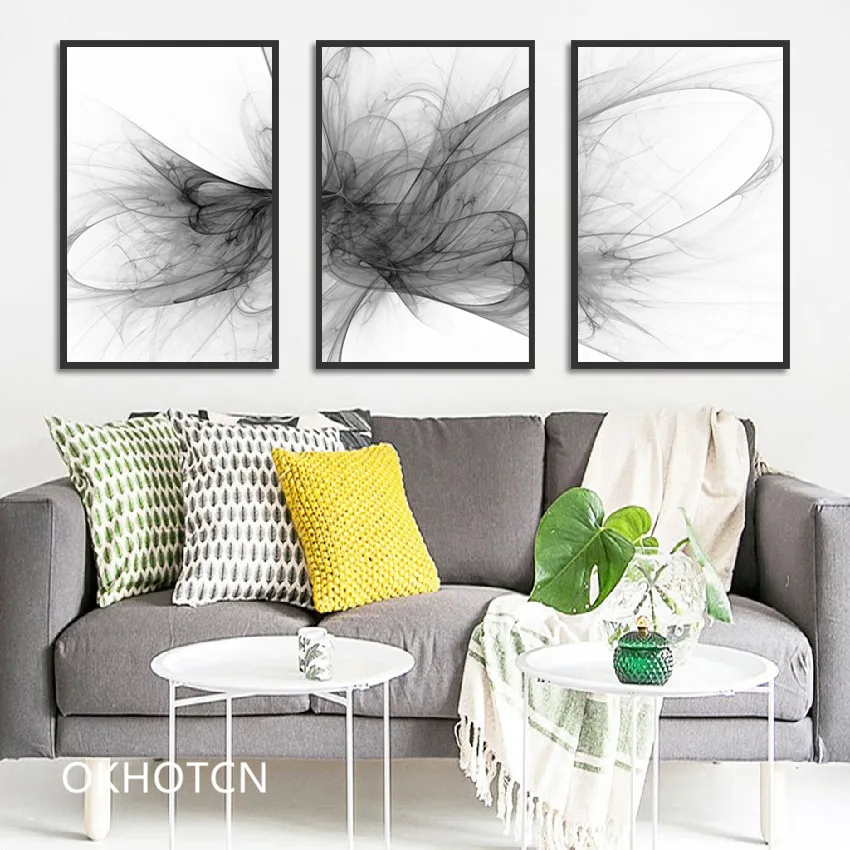 

Minimalist Abstract Creative Flow Smoke Canvas Painting Print Poster Wall Art Grey Pictures for Living Room Home Decor