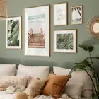 Пальмовое дерево, качели, зеленые тропические листья, приморские лестницы, настенные художественные принты, Картина на холсте, Постер в скандинавском стиле, декоративная картина для гостиной