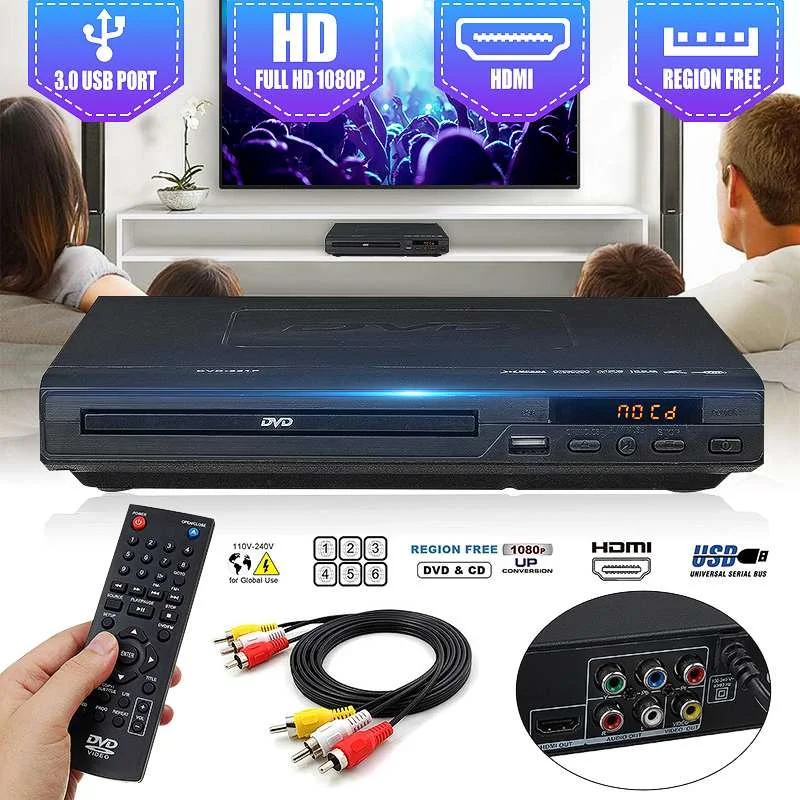 Домашний 1080P HD DVD плеер USB мультимедийный цифровой TV Поддержка HDMI совместимый CD SVCD