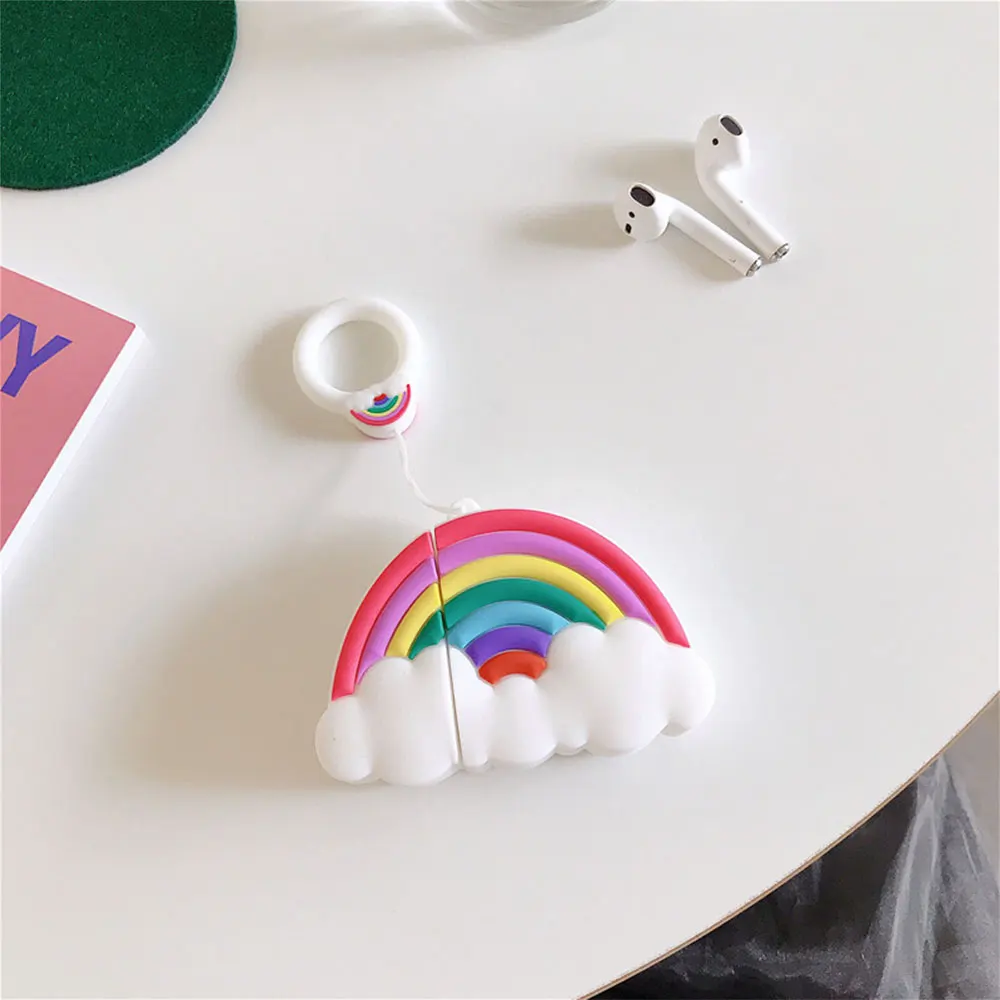 Мультфильм серии 3D Радуга беспроводные bluetooth наушники чехол для Apple AirPods силиконовые наушники Чехлы для Airpods 2 Защитные