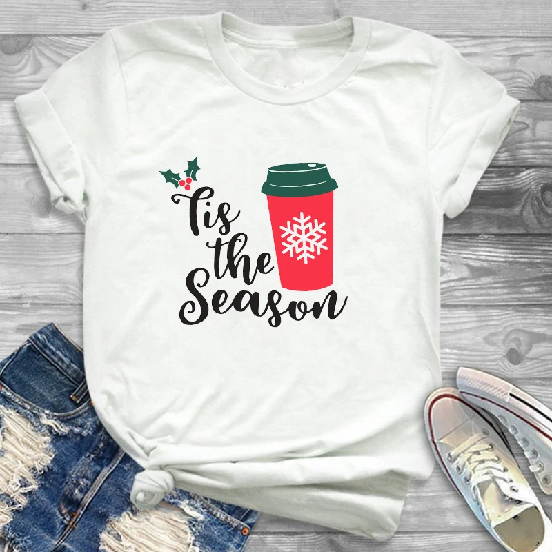 Tee Shirt Tees T-shirts Women Fashion Clothing Plaid Tree Truck New Year Merry Christmas Womens Female Graphic T Shirt T-Shirt
