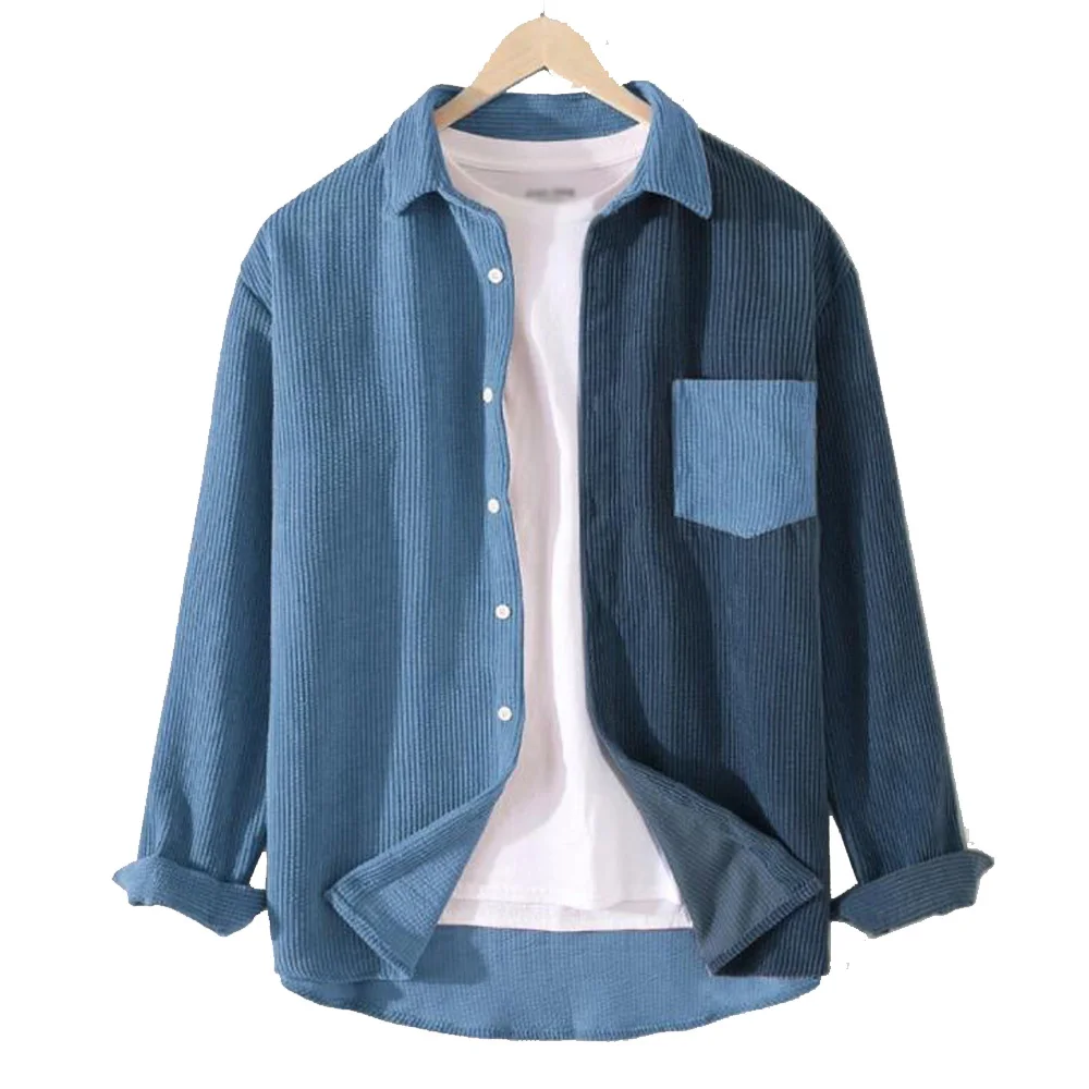 Рубашка мужская Вельветовая с длинным рукавом винтажная уличная одежда в