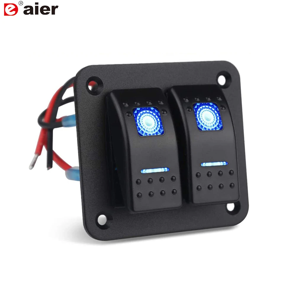 

2 Gang ON-Off Toggle Rocker Switch Panel with 5 Pin Pre-Wired Led Light Dash DIY 50 Stickers Control Panel for Car Marine Boat