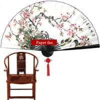chinese large decorative folding fan colorful wall mount fan handmade living room fans home office decorative peach blossom fan