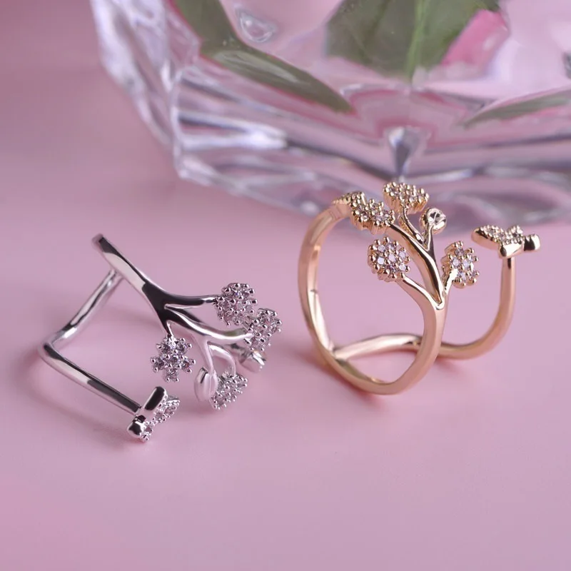 

Women Ring Luxury Crystal Butterfly Tree Leaf Wedding Fashion Engagement Jewelry White Crystal Open Adjustable Finger Ring Gift