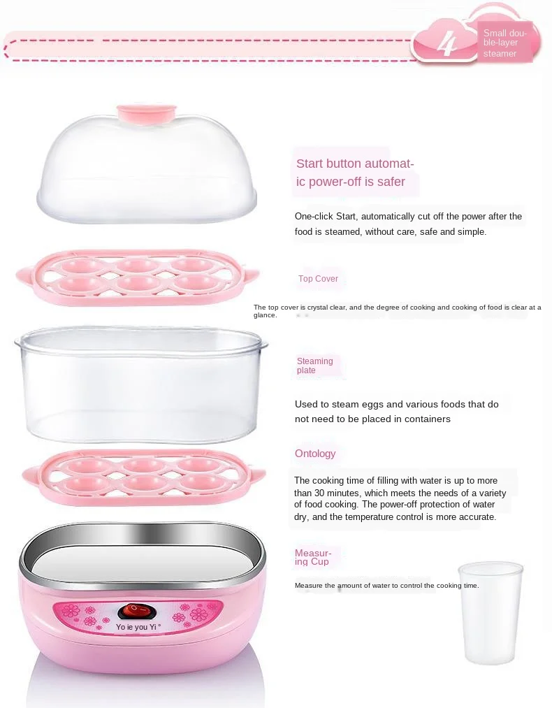 

Kitchen Egg Boiler Egg Steamer Steamed Bun Multi-functional Cooker Double-deck Steamer Breakfast Machine 220V