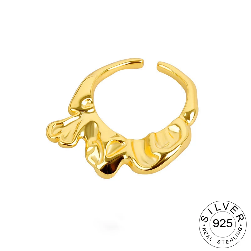 

Кольца из стерлингового серебра 925 пробы для женщин, винтажные Свадебные модные ювелирные изделия в форме веера золотого цвета, большие Рег...