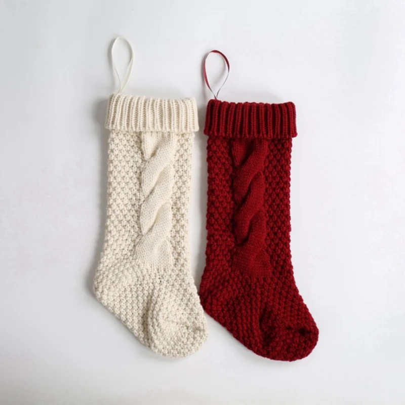 

Knitted Christmas Stockings Candy Treat Gift Bags Xmas Tree Holiday Home Decorations New