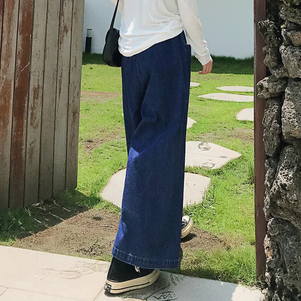 QING MO Denim Women Pants Blue Solid Wide Leg 2019 Autumn High Waist Casual Style Quality ZQY1502 |