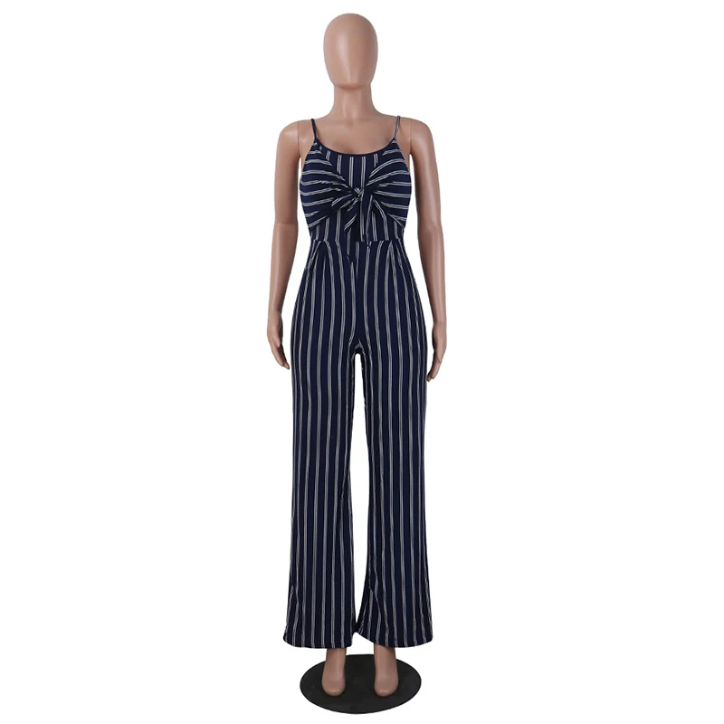 

Nice Pop Women Casual Stripe Knot Hollow Back Wide Leg Jumpsuit For Summer Pop 88