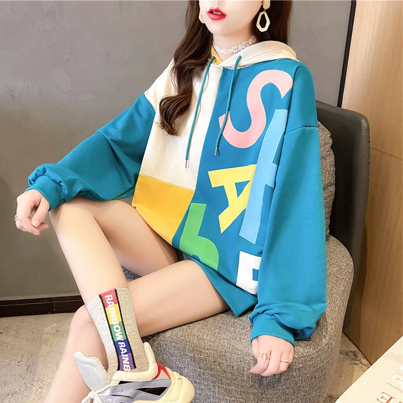 Худи с надписью ярких цветов #1704 свитшот топы пуловеры женская уличная одежда