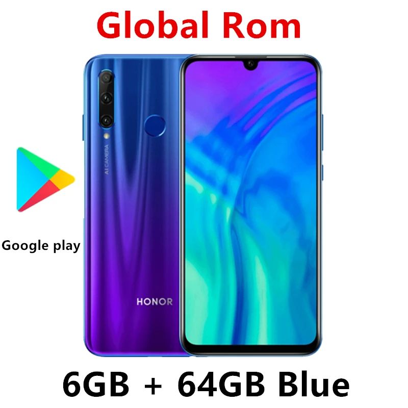 Global Rom Honor 20i Honor 20 lite мобильный телефон 6,21 дюймов Hisilicon Kirin 7 Восьмиядерный Android 9,0 отпечаток лица ID - Цвет: 6G 64G Blue