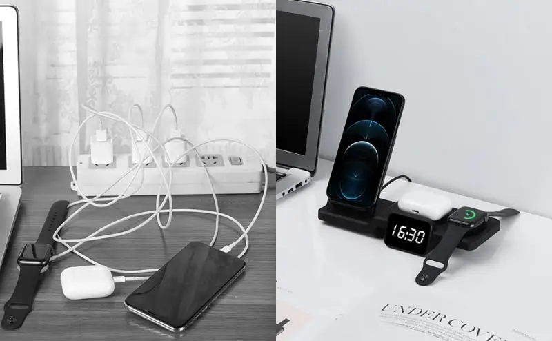 

Wireless Charger 5 in 1 Digital Display Clock Charge Station Multi-function Wireless Charger Stand For iphone 12/ 11pro